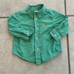 Ralph Lauren Shirt Baby Boys 12M Green Gingham Button Down Long Sleeve Cotton